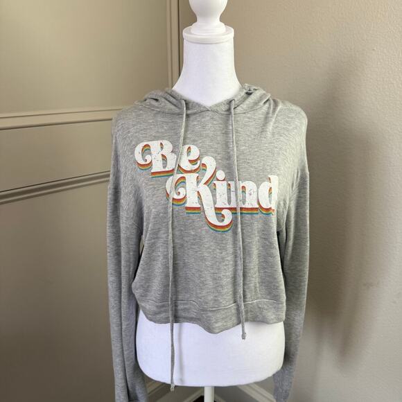 mmmmmm Be Kind Graphic Gray Hoodie Pullover Sweatshirt Womens Size L - Picture 1 of 5